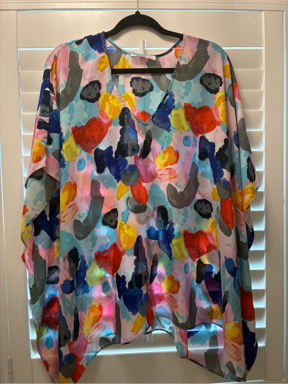 Buddy Love Multicolor Watercolor Print Top — Blue Pink Yellow